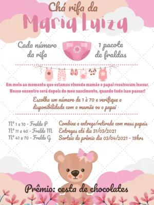 Convite Chá Rifa Ursinha Princesa Editável Online