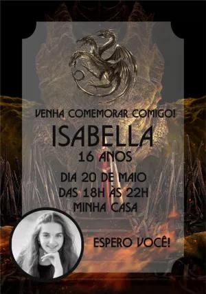 Convite Aniversário House of the Dragons com Foto para Editar