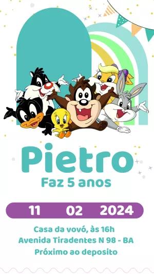 Convite de Aniversário Looney Tunes Baby para Editar Online