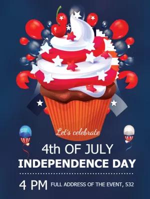 Editable Independence Day Invitation with Patriotic Cupcake