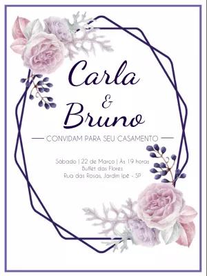 Convite de Casamento Floral Roxo e Branco para Editar Online