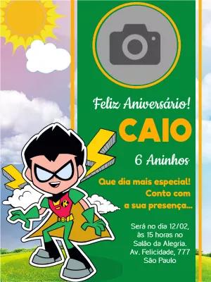 Convite Aniversário Robin Jovens Titãs com Foto para Editar