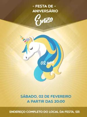 Convite de Aniversário Unicórnio Dourado para Editar Online