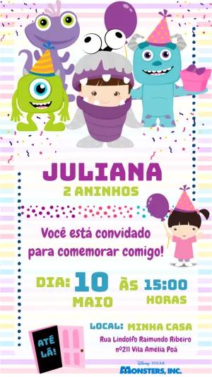 Convite de Aniversário Monstros SA para Editar Online