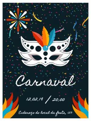 Convite de Carnaval com Máscara e Confetes para Editar Online