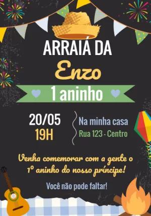 Convite Aniversário Festa Junina Arraiá para Editar Online