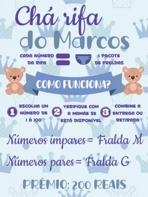 Convite Chá Rifa Ursinho Príncipe Azul para Editar Online