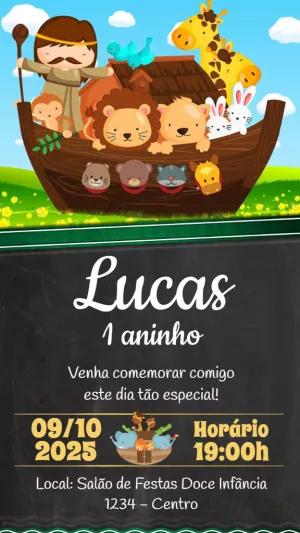 Convite de Aniversário Arca de Noé para Editar Online