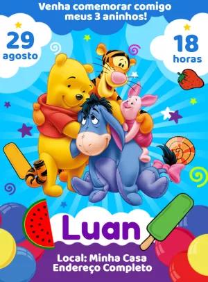 Convite de Aniversário Ursinho Pooh e Amigos para Editar Online