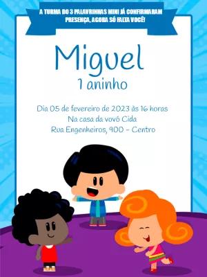 Convite Aniversário Três Palavrinhas Mini para Editar Online