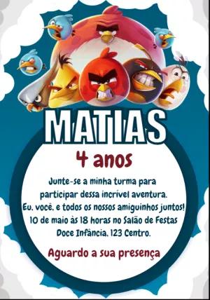 Convite de Aniversário Angry Birds com Personagens para Editar Online