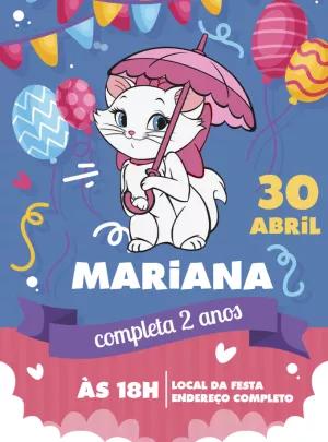 Convite de Aniversário Gatinha Marie para Editar Online