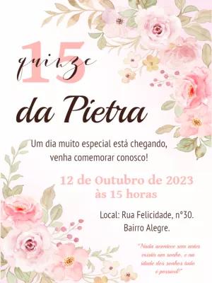 Convite 15 Anos Floral Rosa para Editar Online