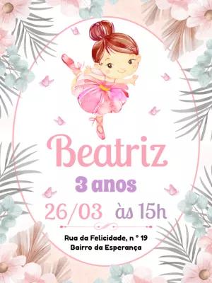Convite Aniversário Bailarina Delicada para Editar Online