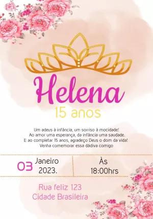 Convite de 15 Anos Floral com Coroa para Editar Online