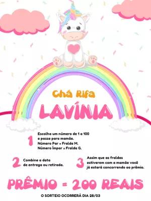 Convite Chá Rifa Unicórnio Fofo para Editar e Imprimir