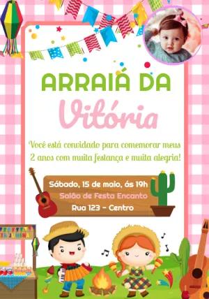 Convite Aniversário Festa Junina com Foto para Editar Online