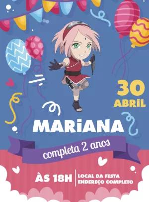 Convite Aniversário Sakura do Naruto para Editar Online
