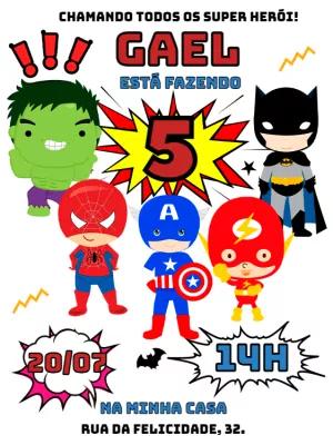 Convite Aniversário Super Heróis Fofos para Editar Online