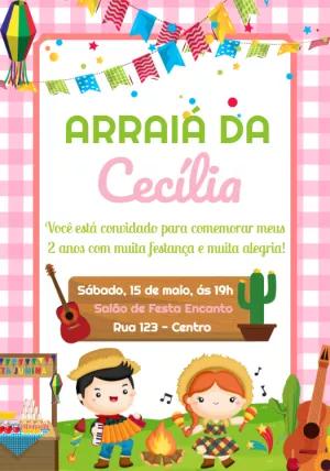 Convite Arraiá Infantil Editável com Personagens de Festa Junina