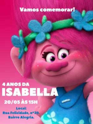 Convite de Aniversário Trolls Poppy para Editar Online