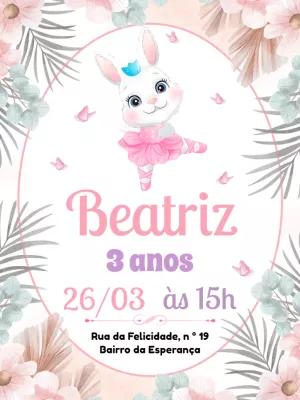 Convite Aniversário Coelhinha Bailarina para Editar Online