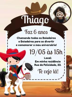 Convite de Aniversário Cowboy com Foto para Editar Online