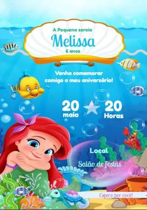 Convite Aniversário A Pequena Sereia para Editar Online