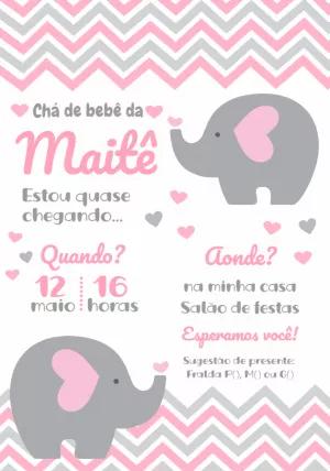 Convite Chá de Bebê Elefantinha Rosa para Editar Online
