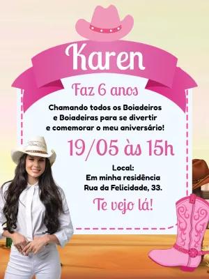 Convite Aniversário Cowgirl com Foto para Editar Online