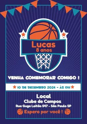 Convite de Aniversário Basquete Editável para Imprimir