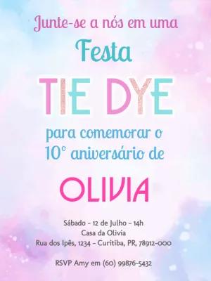 Convite de Aniversário Tie Dye Glitter para Editar Online