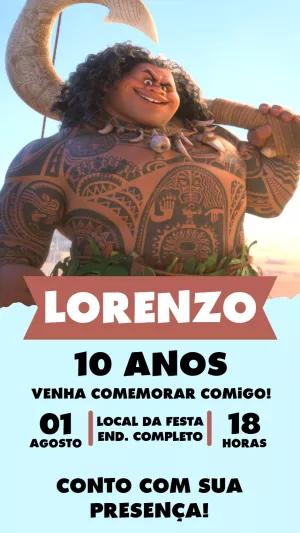Convite de Aniversário Moana e Maui para Editar Online