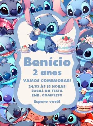 Convite de Aniversário Stitch Editável Online para Imprimir
