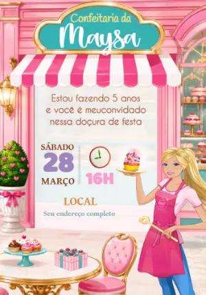 Convite de Aniversário Confeitaria da Barbie para Editar Online