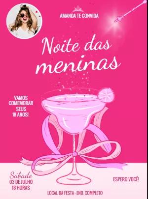 Convite Aniversário Noite das Meninas Rosa para Editar Online