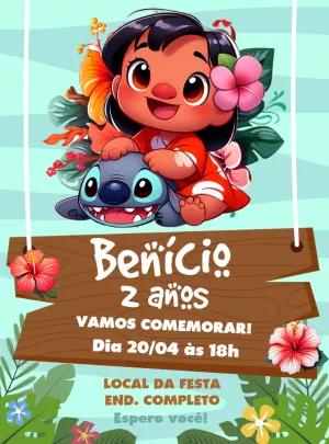 Convite Aniversário Lilo e Stitch Baby para Editar Online