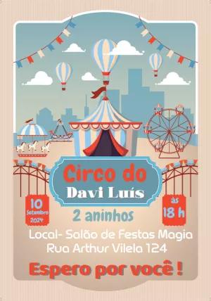 Convite de Aniversário Tema Circo Vintage para Editar Online