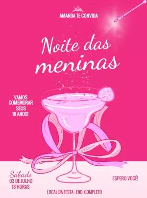 Convite Aniversário Noite das Meninas Rosa para Editar Online