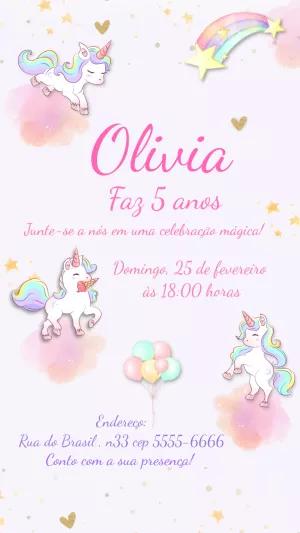Convite de Aniversário Unicórnio Mágico Editável Online