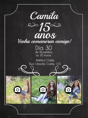 Convite 15 Anos com Fotos Estilo Lousa para Editar Online