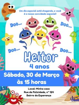 Convite Aniversário Baby Shark para Editar Online