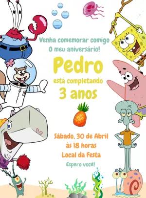 Convite Aniversário Bob Esponja com a Turma para Editar Online