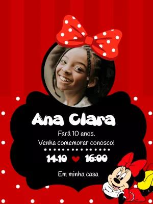 Convite de Aniversário Minnie Mouse com Foto para Editar Online