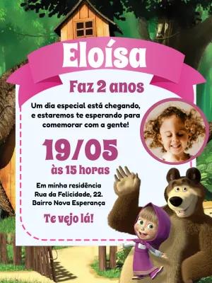 Convite Masha e o Urso com Foto para Editar Online