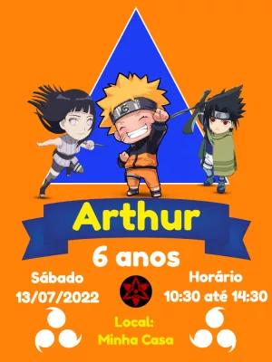 Convite de Aniversário Naruto Chibi para Editar Online