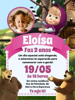 Convite Aniversário Masha e o Urso com Foto para Editar