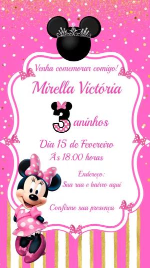 Convite Aniversário Minnie Mouse Rosa para Editar Online