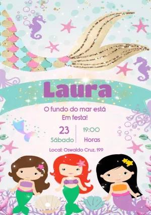 Convite Aniversário Sereia Fundo do Mar para Editar Online