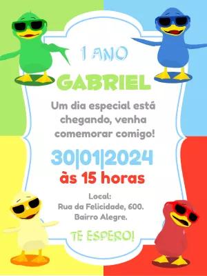 Convite Aniversário Patinhos Coloridos para Editar Online
